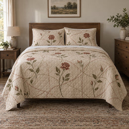 Threaded Rose Embroidery Quilt Set