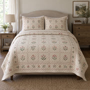 Floral Sampler Embroidery Quilt Set, front embroidery bedroom view