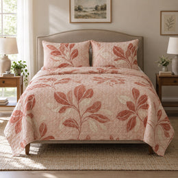 Satin Petals Embroidery Quilt Set