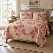 Satin Petals Embroidery Quilt Set, angled embroidery bedroom view