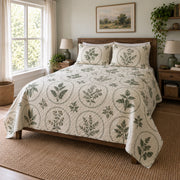 Herbarium Hoop Embroidery Quilt Set, angled embroidery bedroom view