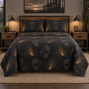 Night Sparks Welder Quilt Set, front welder bedroom view