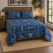 Workshop Grid Welder Quilt Set, angled welder bedroom view