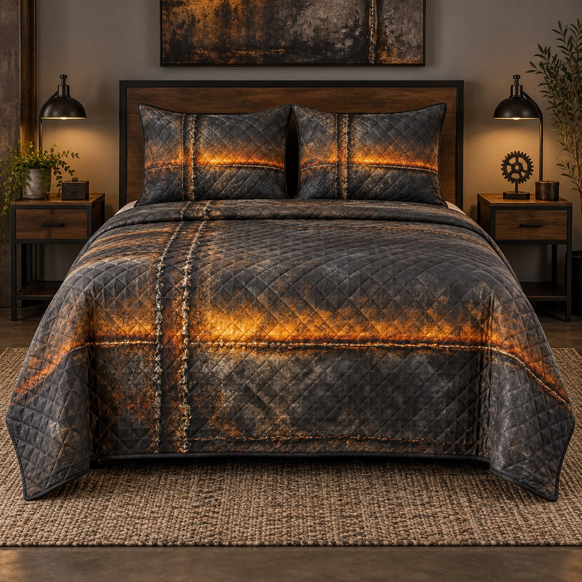 Forge Glow Welder Quilt Set, front welder bedroom view