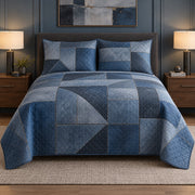 Blue Steel Welder Quilt Set, front welder bedroom view