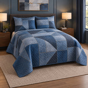 Blue Steel Welder Quilt Set, angled welder bedroom view
