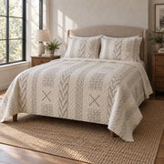 Cable Sketch Knitting Quilt Set, angled knitting bedroom view