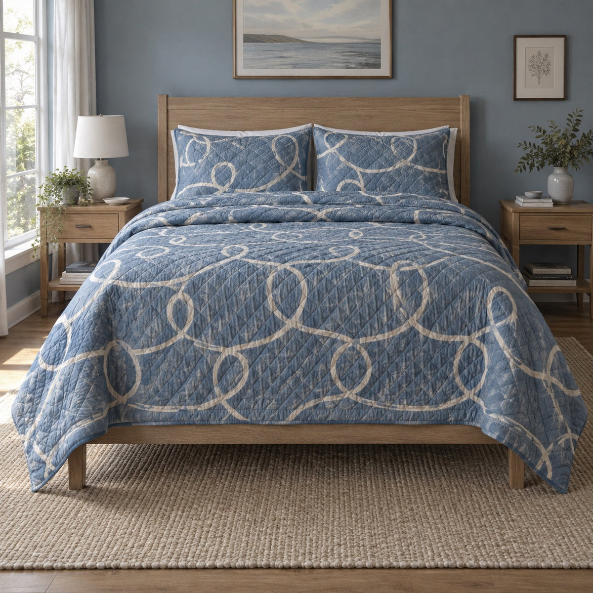 Purl Lines Knitting Quilt Set, front knitting bedroom view