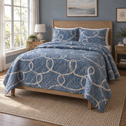 Purl Lines Knitting Quilt Set, angled knitting bedroom view