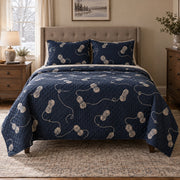 Winter Skeins Knitting Quilt Set, front knitting bedroom view