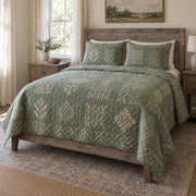 Sage Stitch Knitting Quilt Set, angled knitting bedroom view