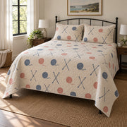 Needle Study Knitting Quilt Set, angled knitting bedroom view