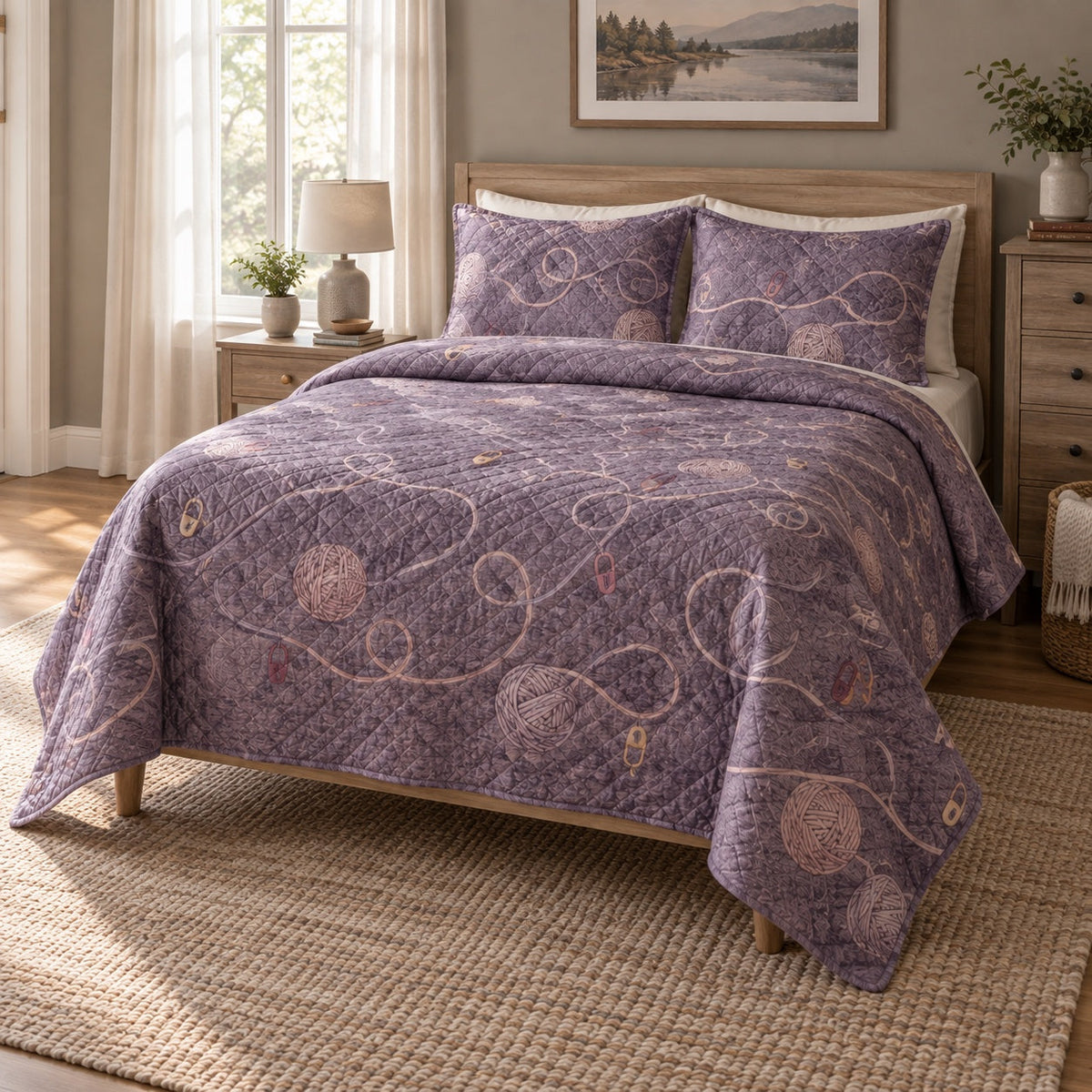 Heather Loop Knitting Quilt Set, angled knitting bedroom view
