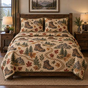 Trail Boots Hiking Quilt Set, front hiking bedroom view