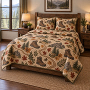 Trail Boots Hiking Quilt Set, angled hiking bedroom view