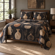 Kiln Earth Pottery Quilt Set, angled pottery bedroom view