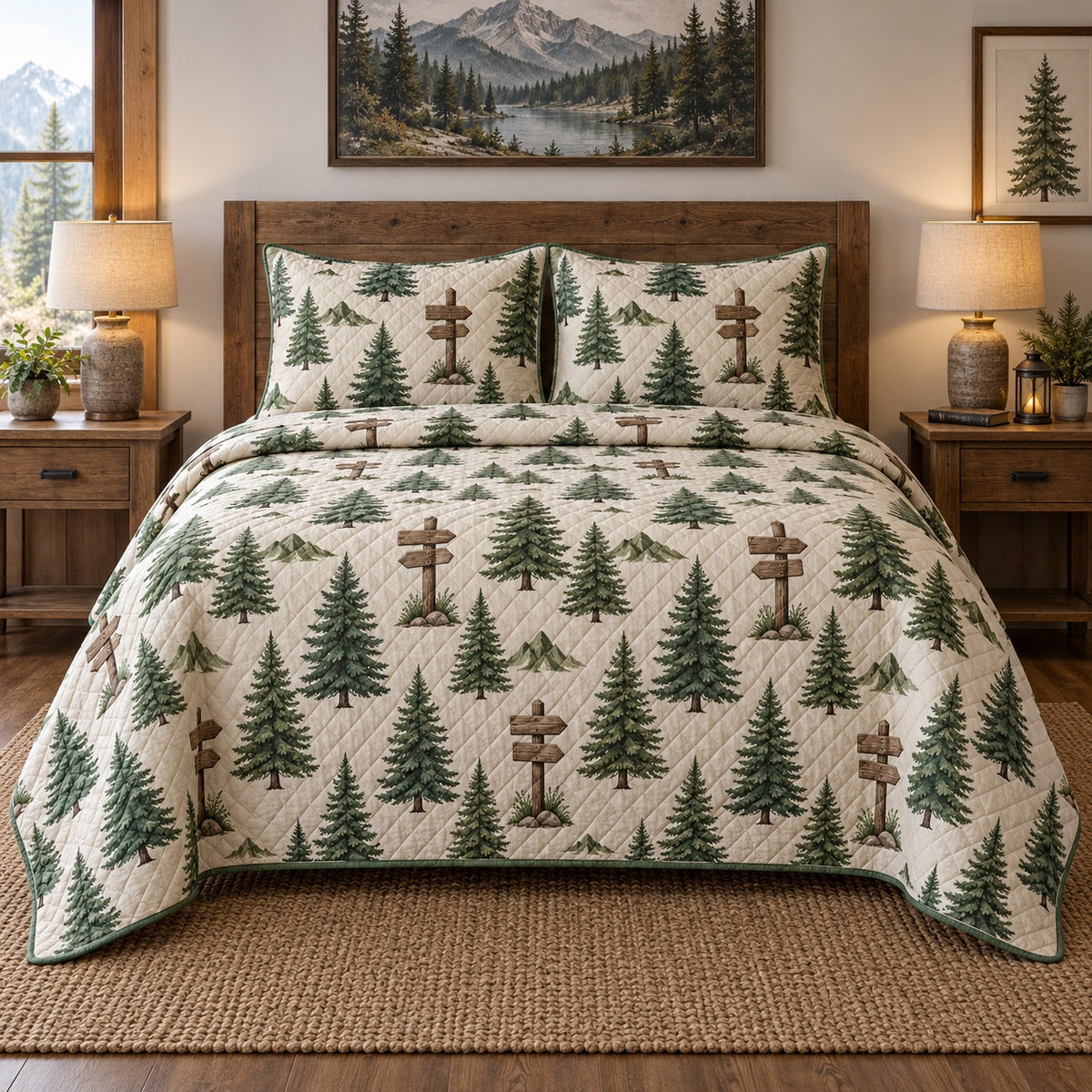 Forest Waypoints Hiking Quilt Set, front hiking bedroom view