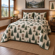 Forest Waypoints Hiking Quilt Set, angled hiking bedroom view