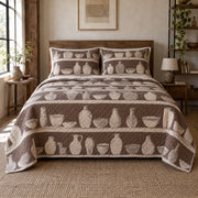 Studio Shelves Pottery Quilt Set, front pottery bedroom view