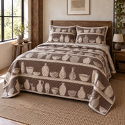 Studio Shelves Pottery Quilt Set, angled pottery bedroom view