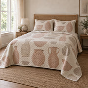 Speckled Clay Pottery Quilt Set, angled pottery bedroom view