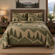 Pine Trail Geometry Hiking Quilt Set, front hiking bedroom view