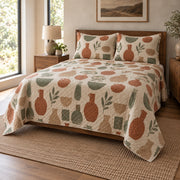 Earth Forms Pottery Quilt Set, angled pottery bedroom view