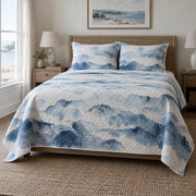 Blue Wash Watercolor Painting Quilt Set, front watercolor painting bedroom view