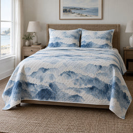 Blue Wash Watercolor Painting Quilt Set