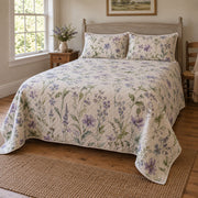 Wildflower Wash Watercolor Painting Quilt Set, angled watercolor painting bedroom view