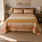 Ochre Horizon Watercolor Painting Quilt Set, front watercolor painting bedroom view