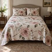 Rose Study Watercolor Painting Quilt Set, front watercolor painting bedroom view