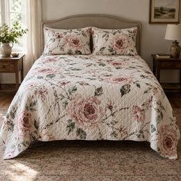 Rose Study Watercolor Painting Quilt Set