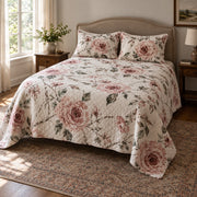 Rose Study Watercolor Painting Quilt Set, angled watercolor painting bedroom view