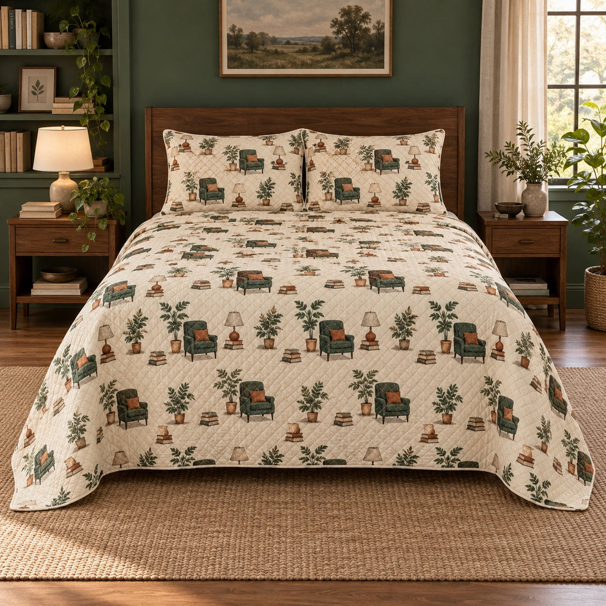 Quiet Reading Nook Homebody Quilt Set, front introvert homebodies bedroom view