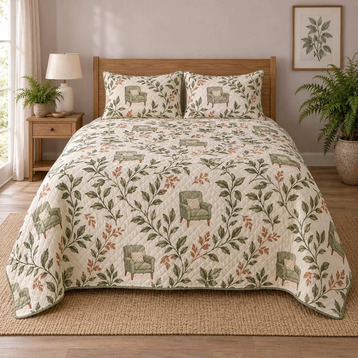 Cozy Chair Botanicals Homebody Quilt Set, front introvert homebodies bedroom view