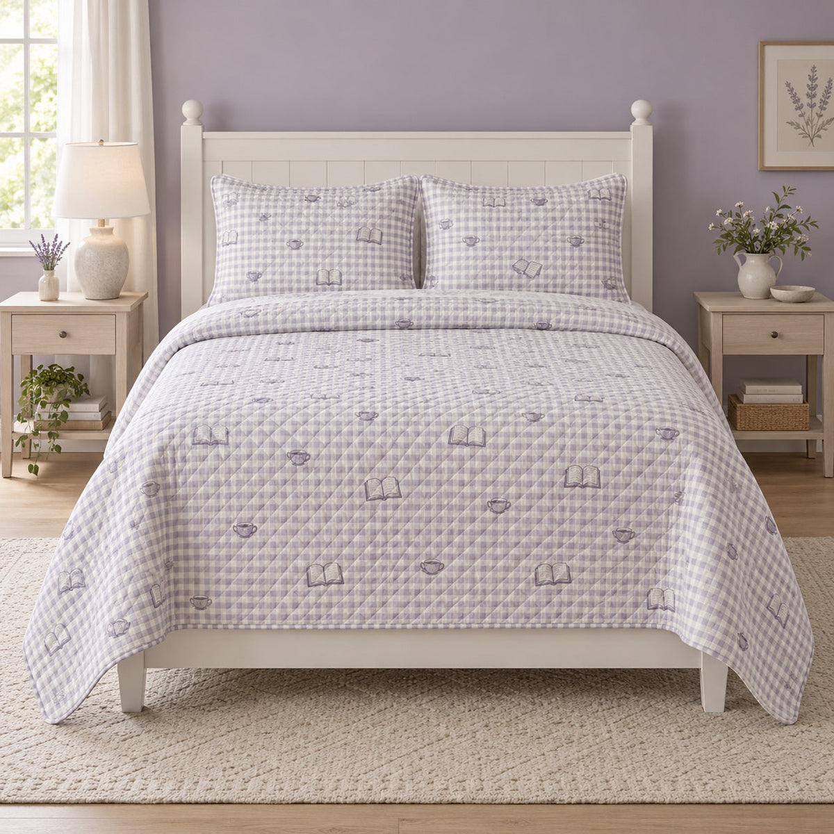 Soft Check Homebody Quilt Set, front introvert homebodies bedroom view