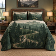 Pine Switchback Mountain Biking Quilt Set, front mountain biking bedroom view
