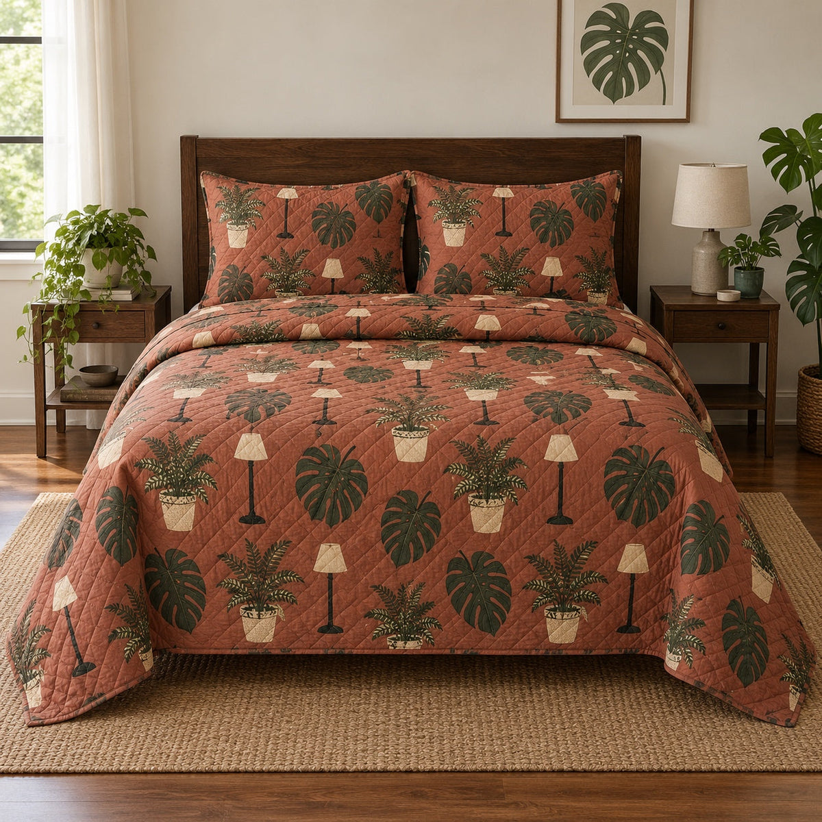 Indoor Garden Homebody Quilt Set, front introvert homebodies bedroom view
