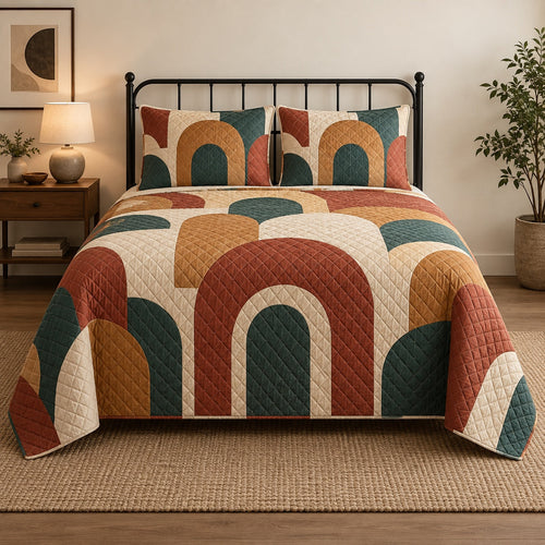 Abstract Hearth Homebody Quilt Set, front introvert homebodies bedroom view