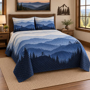 Blue Ridge Ride Mountain Biking Quilt Set, angled mountain biking bedroom view