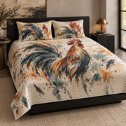 Charcoal Watercolor Rooster Quilt Set, front rooster bedroom view