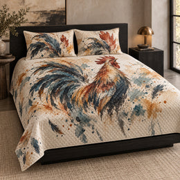 Charcoal Watercolor Rooster Quilt Set