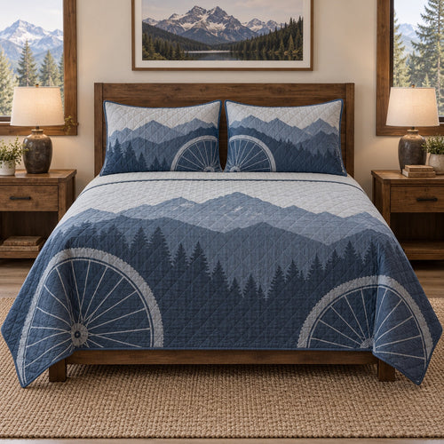 Alpine Wheel Mountain Biking Quilt Set, front mountain biking bedroom view