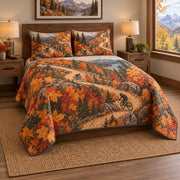 Autumn Switchback Mountain Biking Quilt Set, angled mountain biking bedroom view