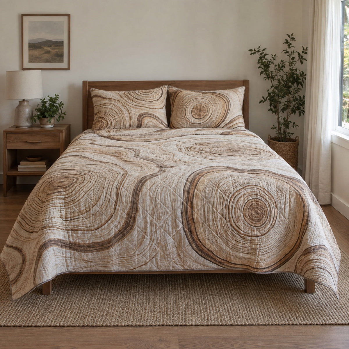 Wood Rings Woodworking Hobby Quilt Set, front woodworking hobby bedroom view