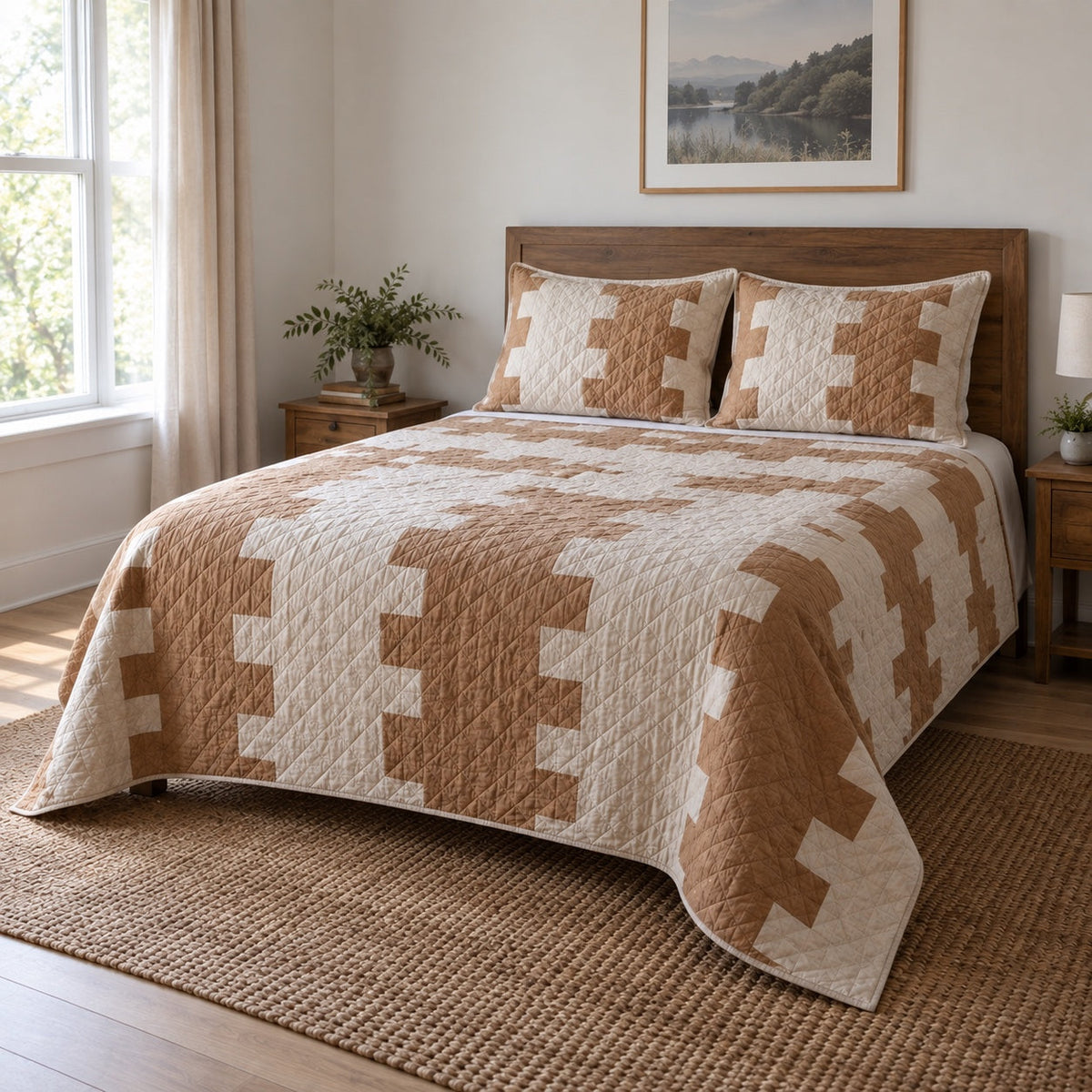 Maple Joinery Woodworking Hobby Quilt Set, angled woodworking hobby bedroom view