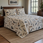 Tool Cabinet Woodworking Hobby Quilt Set, front woodworking hobby bedroom view