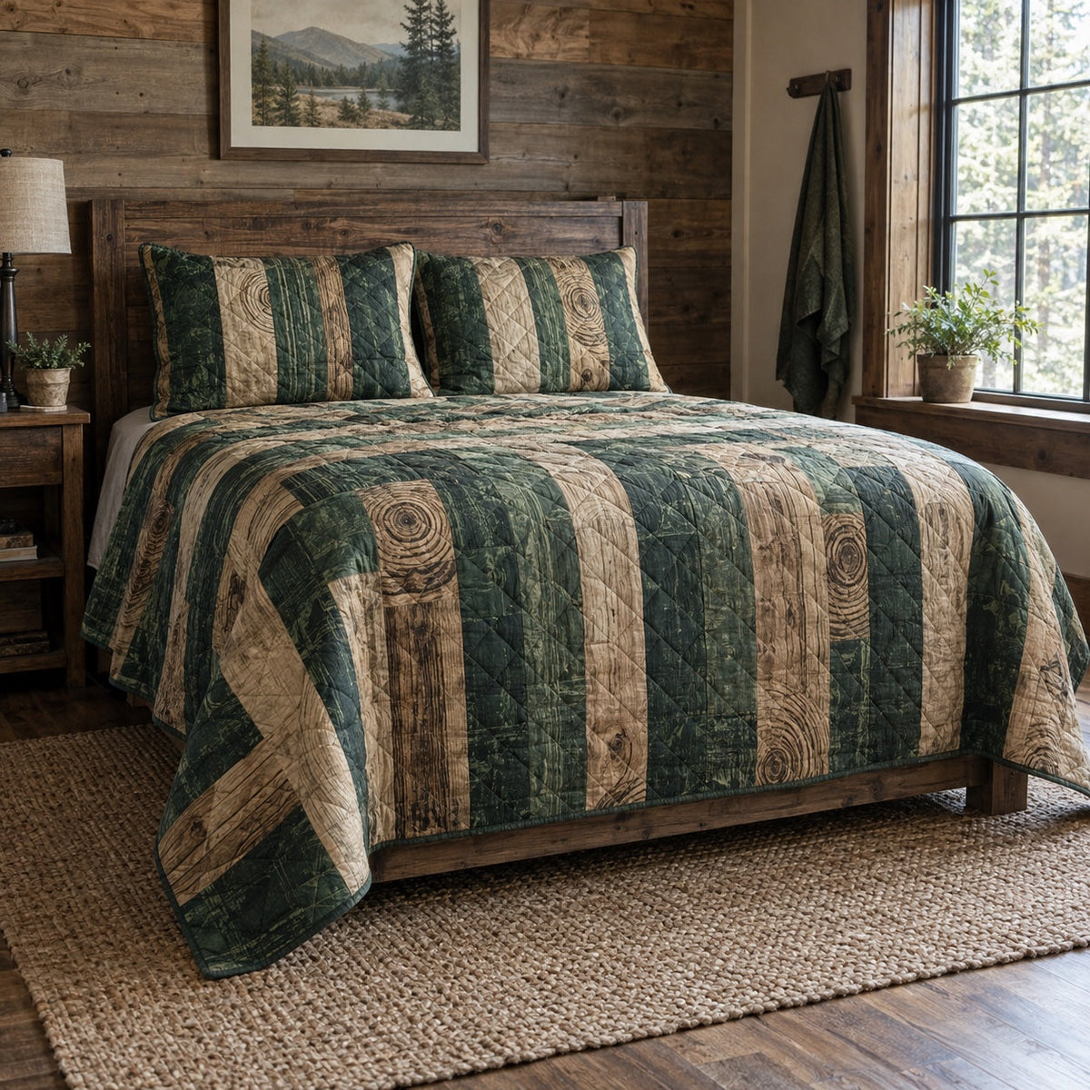 Forest Lumber Woodworking Hobby Quilt Set, front woodworking hobby bedroom view