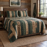 Forest Lumber Woodworking Hobby Quilt Set, angled woodworking hobby bedroom view